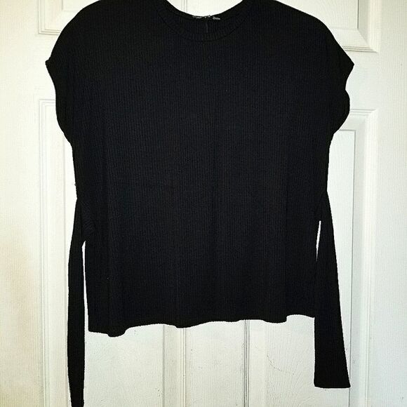Express Black Ribbed Tie Front Tee Top XS - Picture 3 of 7